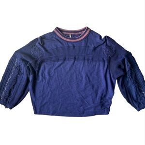 Free People Blue Top with Amazing Details
